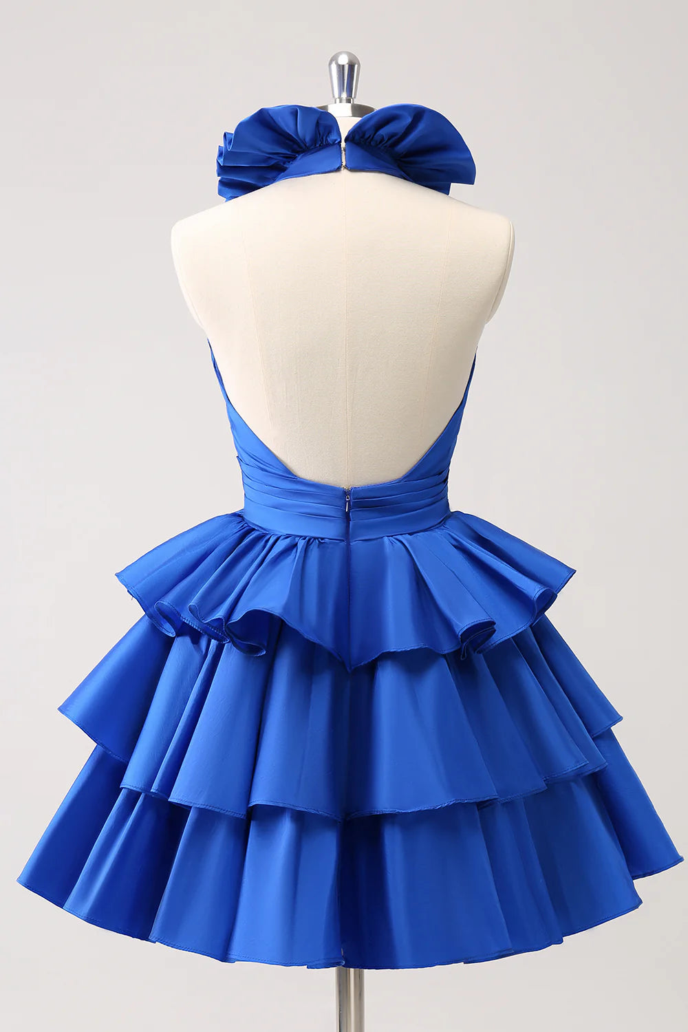 Amzcw Cute Royal Blue A Line Halter Tiered Backless Homecoming Dress with Ruffles