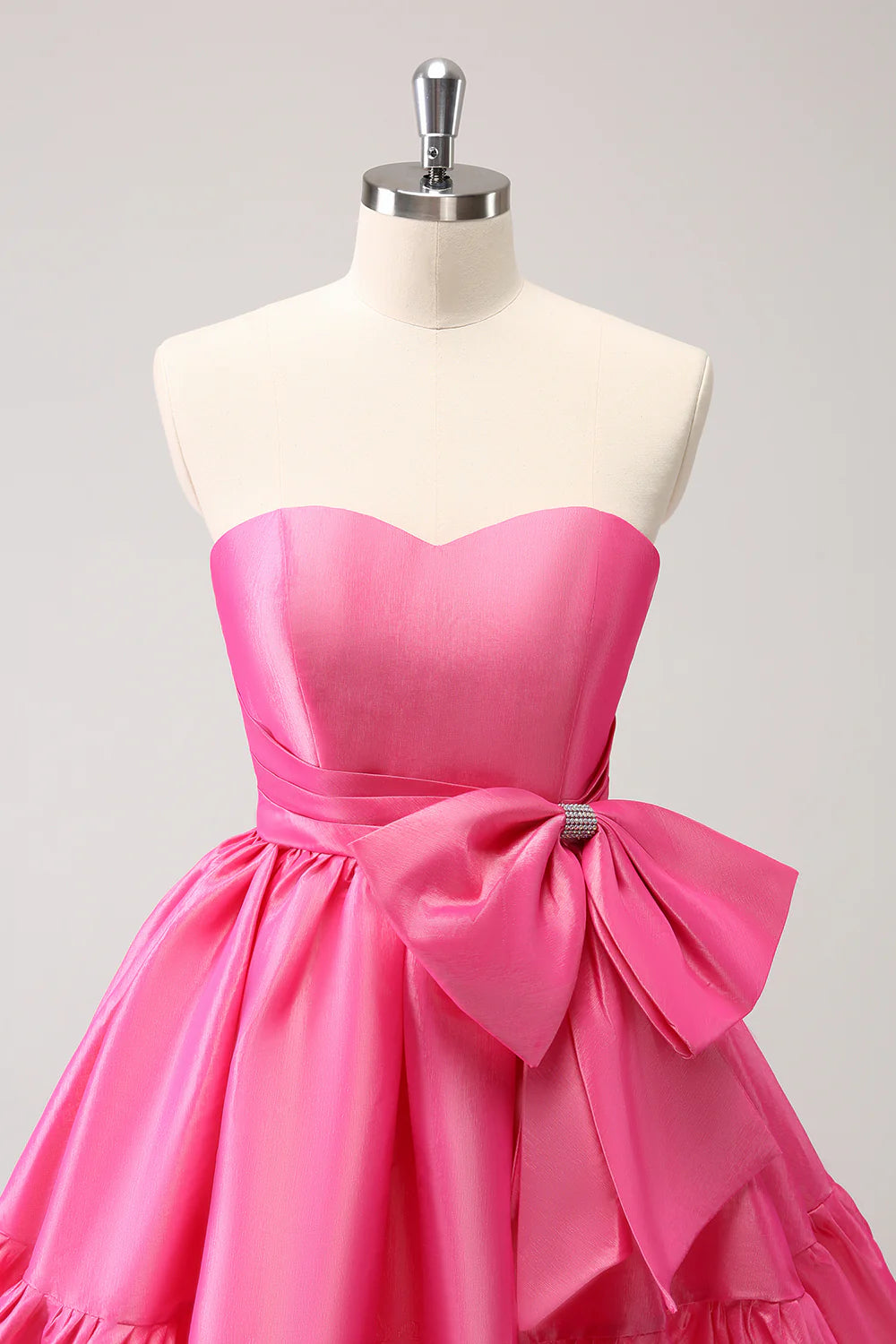 Amzcw Cute Hot Pink A Line Strapless Pleated Short Homecoming Dress with Bow