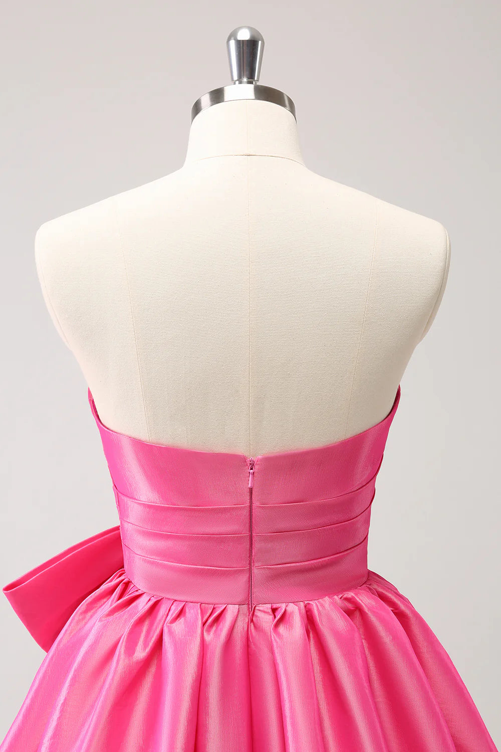 Amzcw Cute Hot Pink A Line Strapless Pleated Short Homecoming Dress with Bow