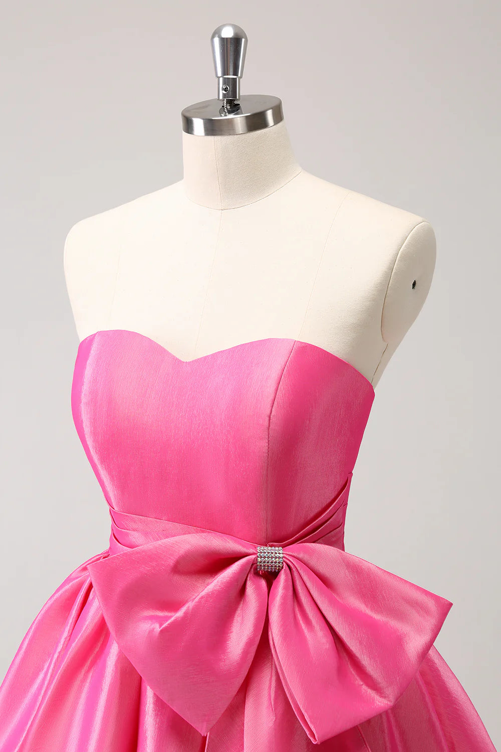 Amzcw Cute Hot Pink A Line Strapless Pleated Short Homecoming Dress with Bow