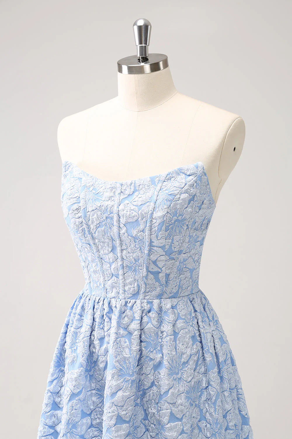 Amzcw Blue A-Line Strapless Floral High Low Bridesmaid Dress with Ruffle