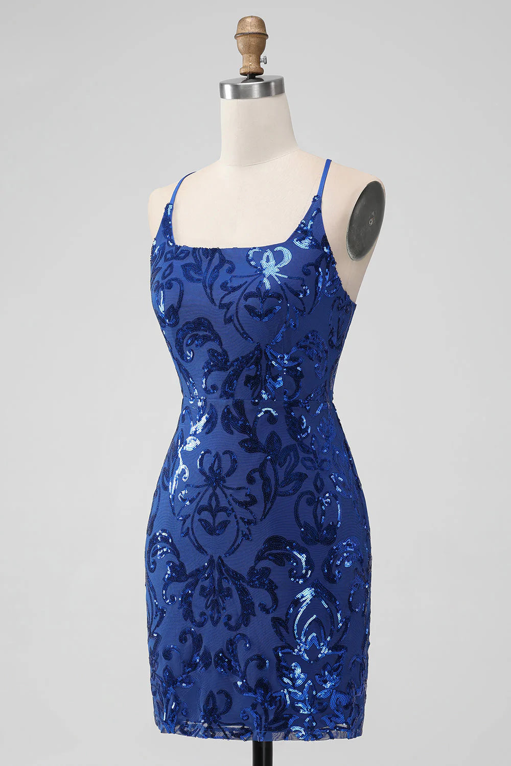 Amzcw Royal Blue Bodycon Sequins Short Homecoming Dress with Lace-up Back