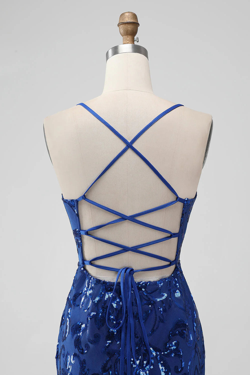 Amzcw Royal Blue Bodycon Sequins Short Homecoming Dress with Lace-up Back