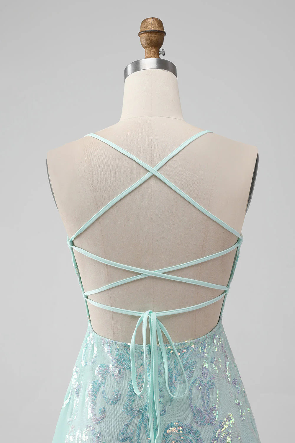 Amzcw Mint A Line Sequins Short Homecoming Dress with Lace-up Back