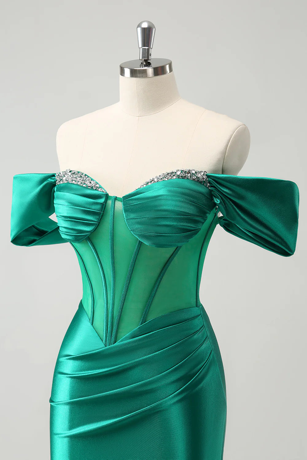 Amzcw Glitter Green Tight Off the shoulder Corset Homecoming Dress with Beading
