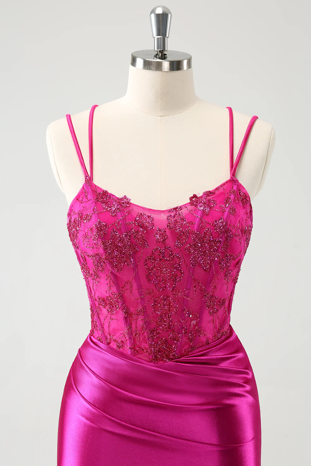 Amzcw Glitter Fuchsia Rushed Corset Short Tight Homecoming Dresses with Lace Up Back