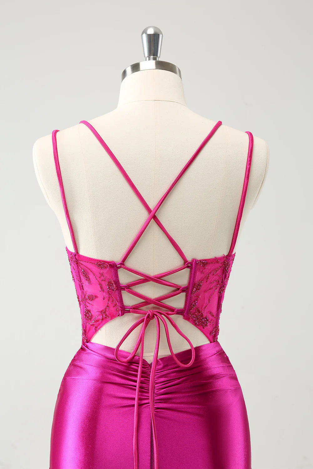 Amzcw Glitter Fuchsia Rushed Corset Short Tight Homecoming Dresses with Lace Up Back
