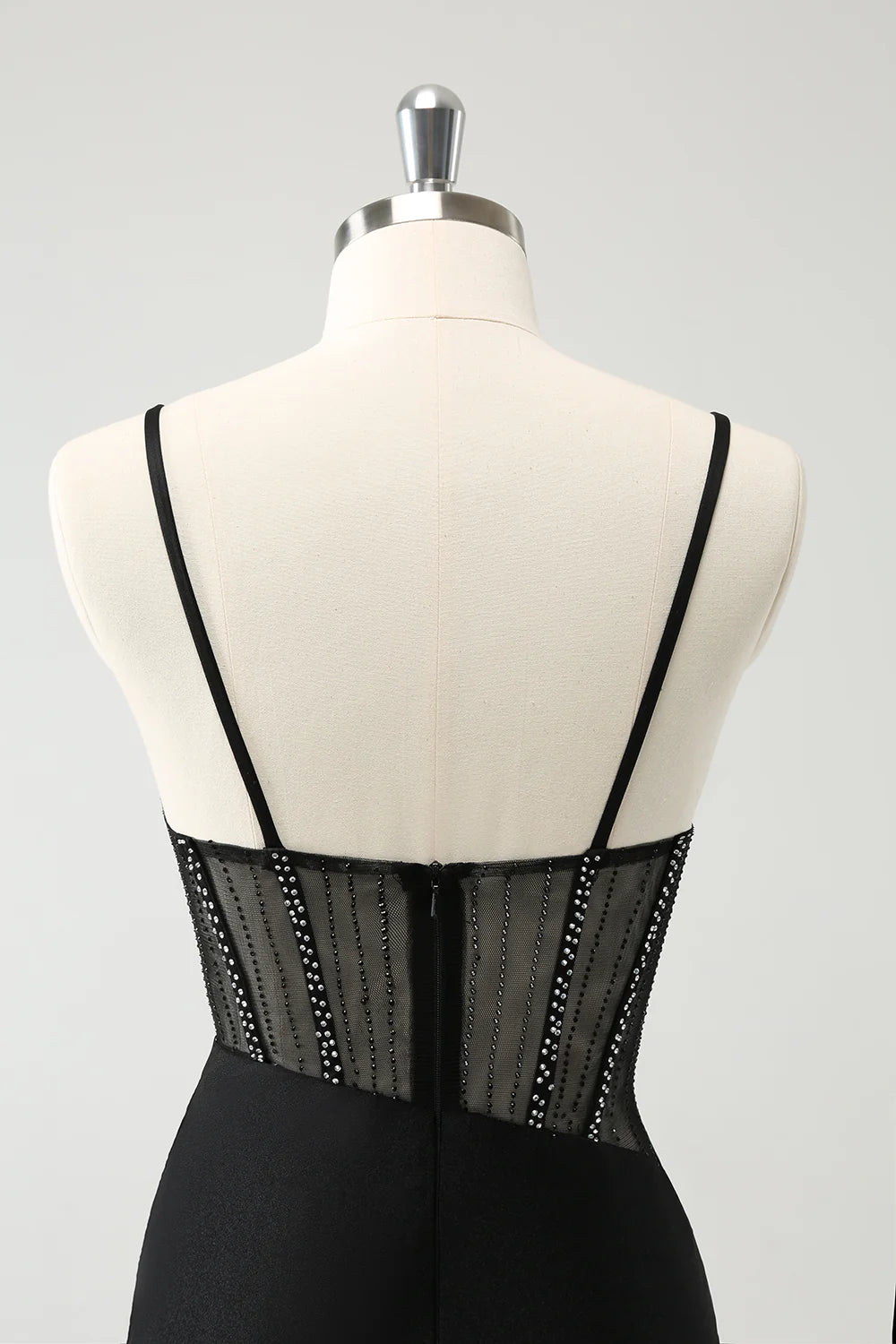 Amzcw Glitter Black Tight Short Spaghetti Straps Corset Homecoming Dresses