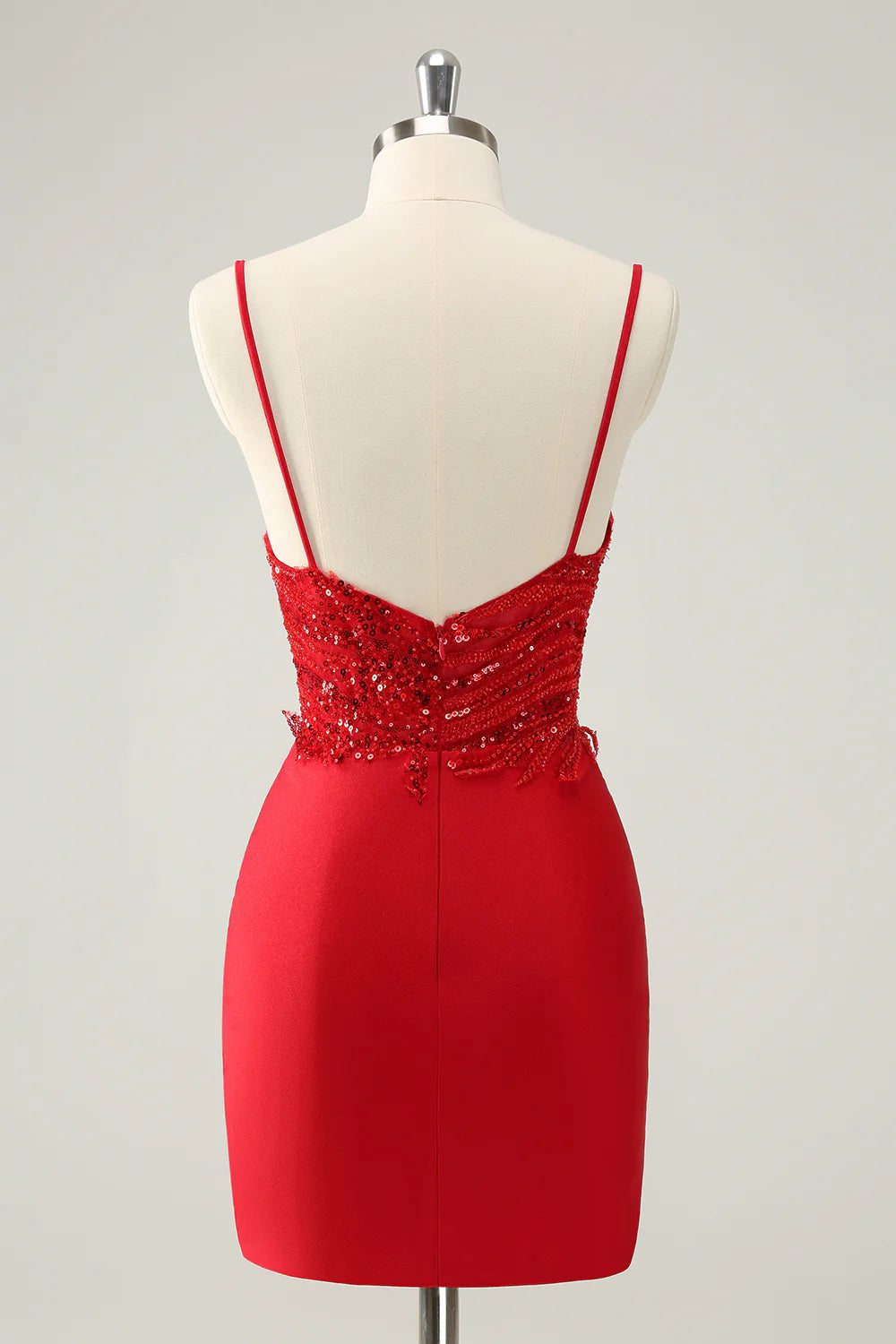 Amzcw Gorgeous Red Bodycon Spaghetti Straps Short Homecoming Dress with Sequins
