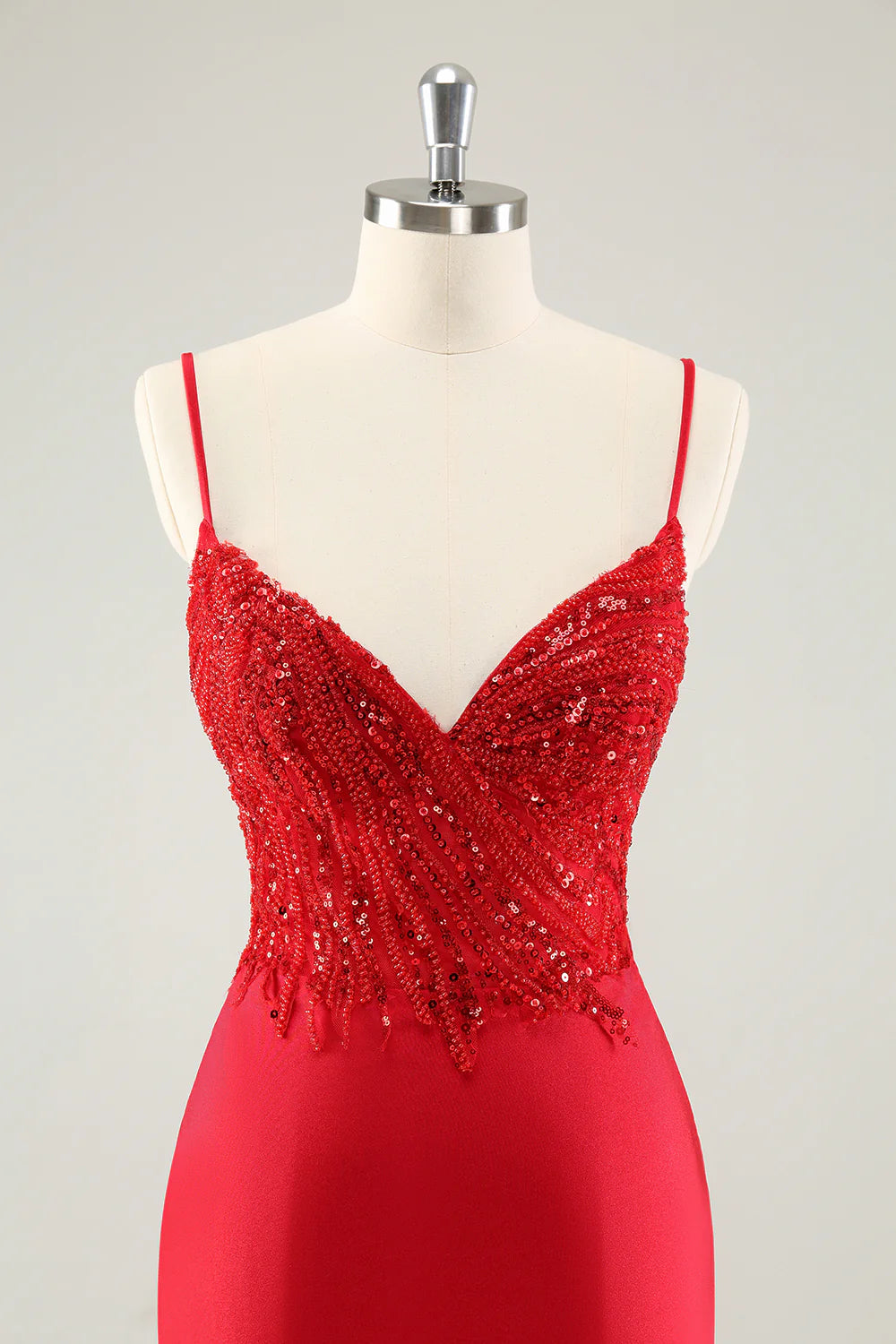 Amzcw Gorgeous Red Bodycon Spaghetti Straps Short Homecoming Dress with Sequins