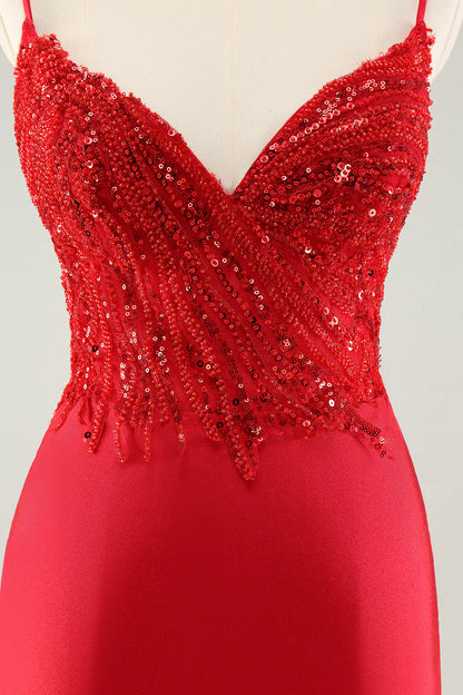 Amzcw Gorgeous Red Bodycon Spaghetti Straps Short Homecoming Dress with Sequins