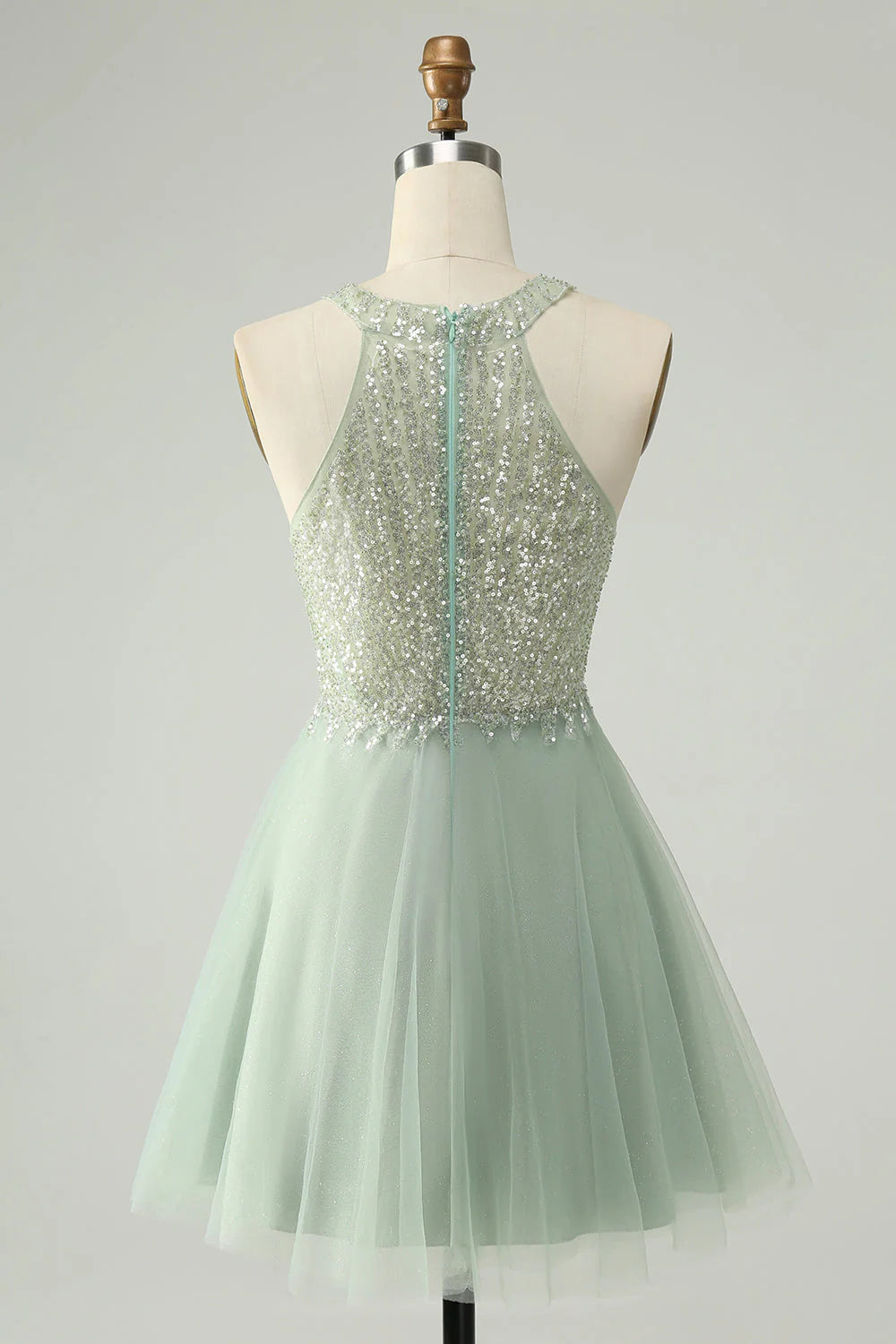 Amzcw Dusty Green A Line Halter Short Homecoming Dress with Sequins