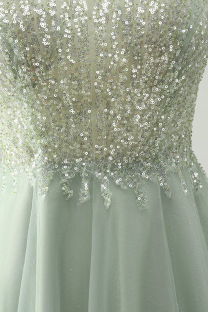 Amzcw Dusty Green A Line Halter Short Homecoming Dress with Sequins