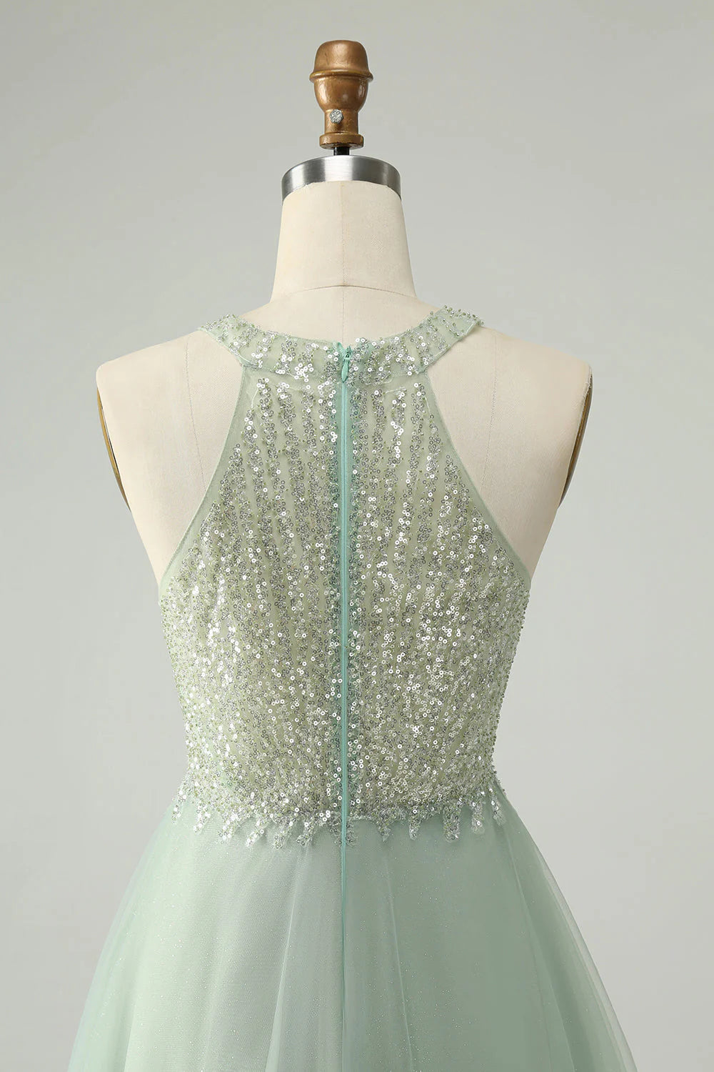 Amzcw Dusty Green A Line Halter Short Homecoming Dress with Sequins