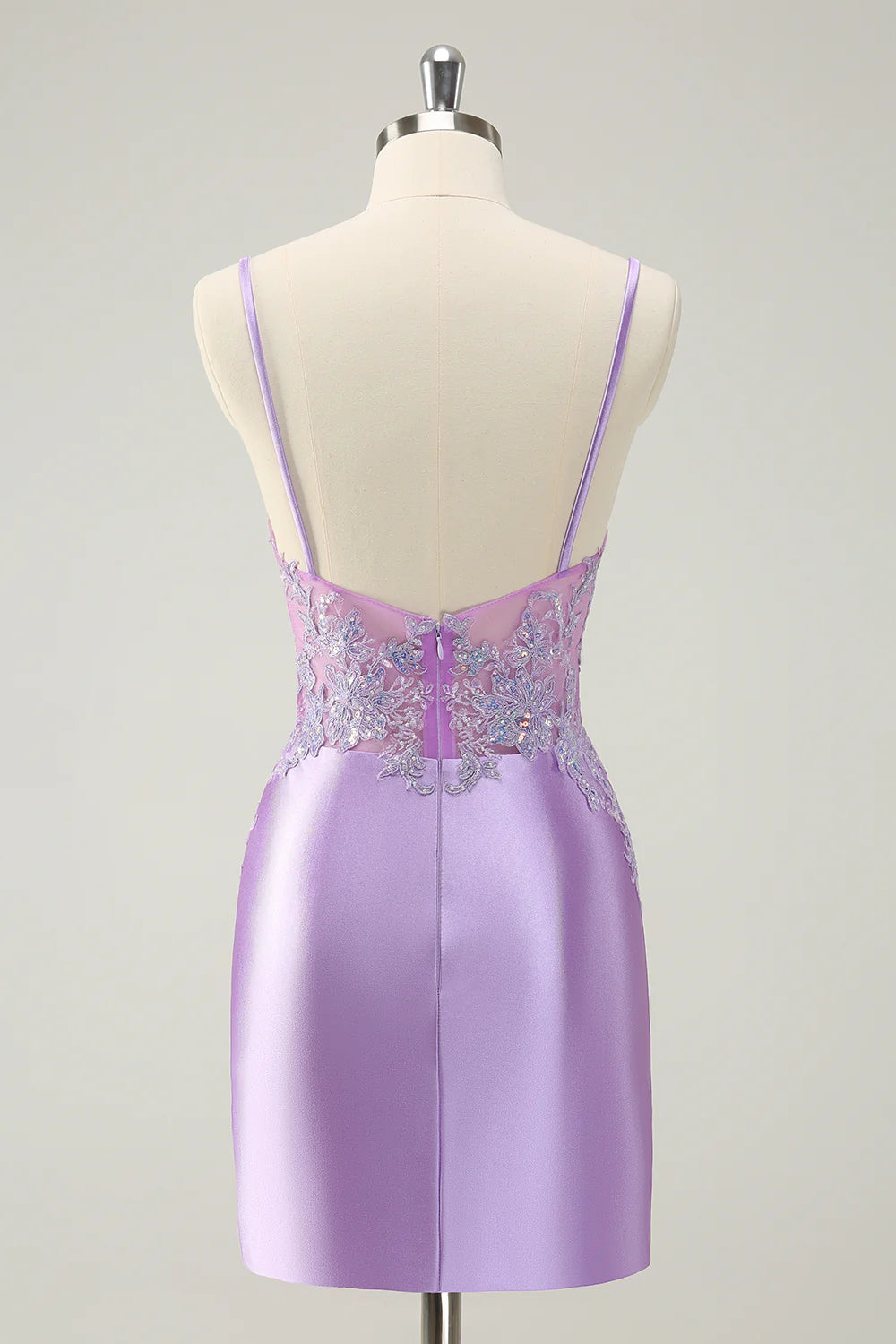 Amzcw Gorgeous Lilac Bodycon Spaghetti Straps Short Homecoming Dress with Sequins