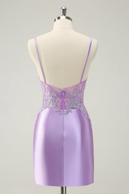Amzcw Gorgeous Lilac Bodycon Spaghetti Straps Short Homecoming Dress with Sequins