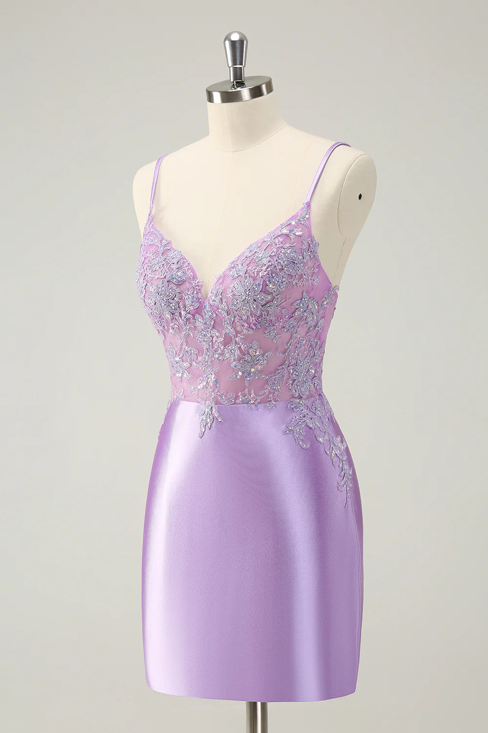 Amzcw Gorgeous Lilac Bodycon Spaghetti Straps Short Homecoming Dress with Sequins