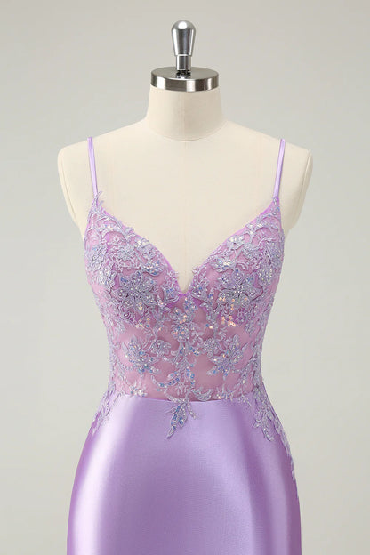 Amzcw Gorgeous Lilac Bodycon Spaghetti Straps Short Homecoming Dress with Sequins