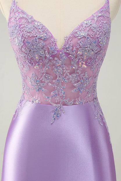 Amzcw Gorgeous Lilac Bodycon Spaghetti Straps Short Homecoming Dress with Sequins