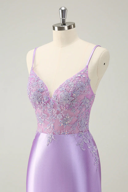 Amzcw Gorgeous Lilac Bodycon Spaghetti Straps Short Homecoming Dress with Sequins