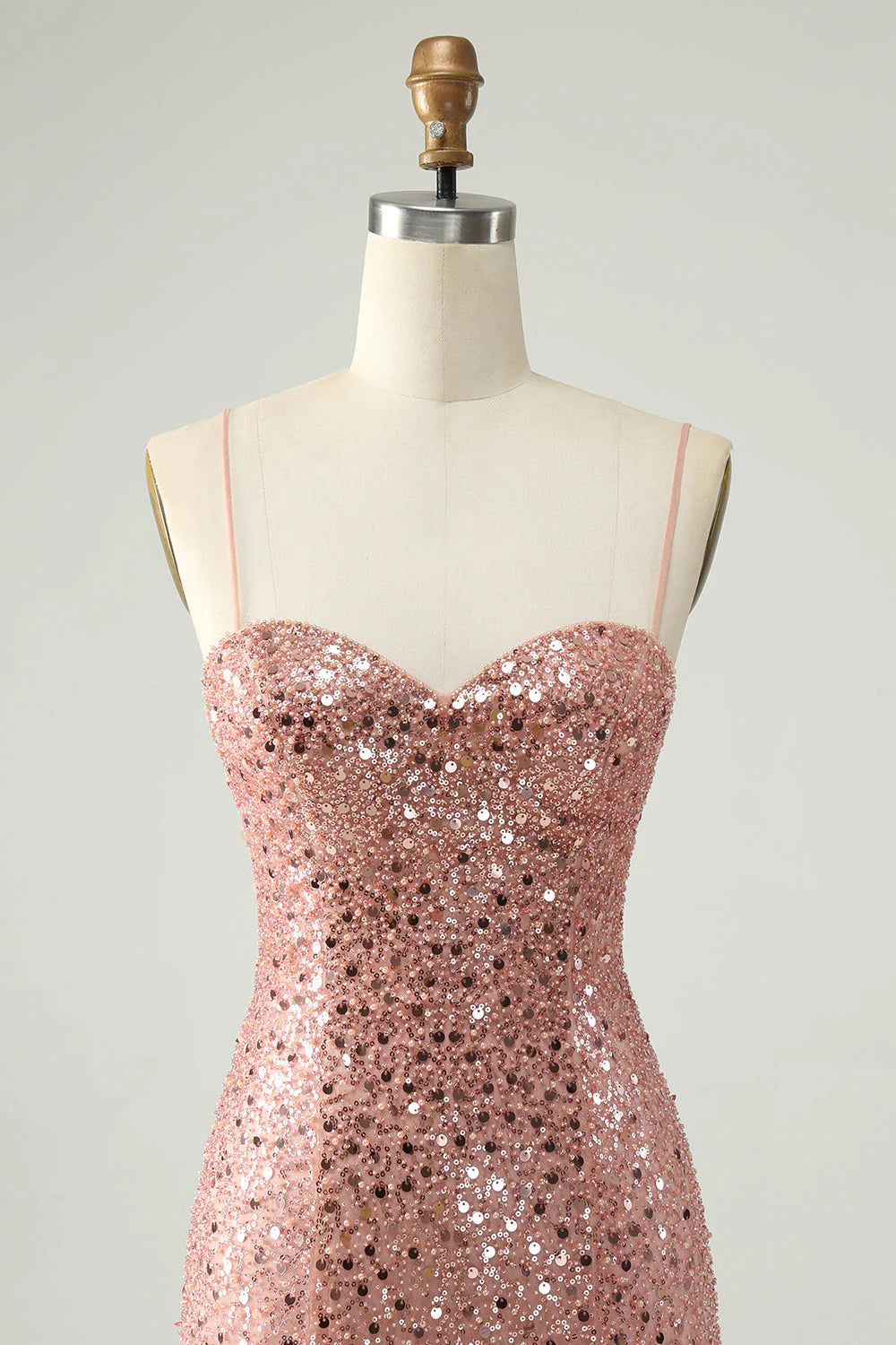 Amzcw Sparkly Blush A Line Spaghetti Straps Short Homecoming Dress with Sequins