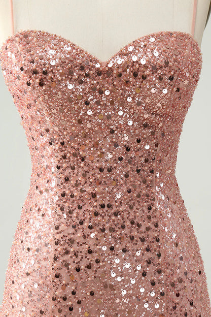 Amzcw Sparkly Blush A Line Spaghetti Straps Short Homecoming Dress with Sequins