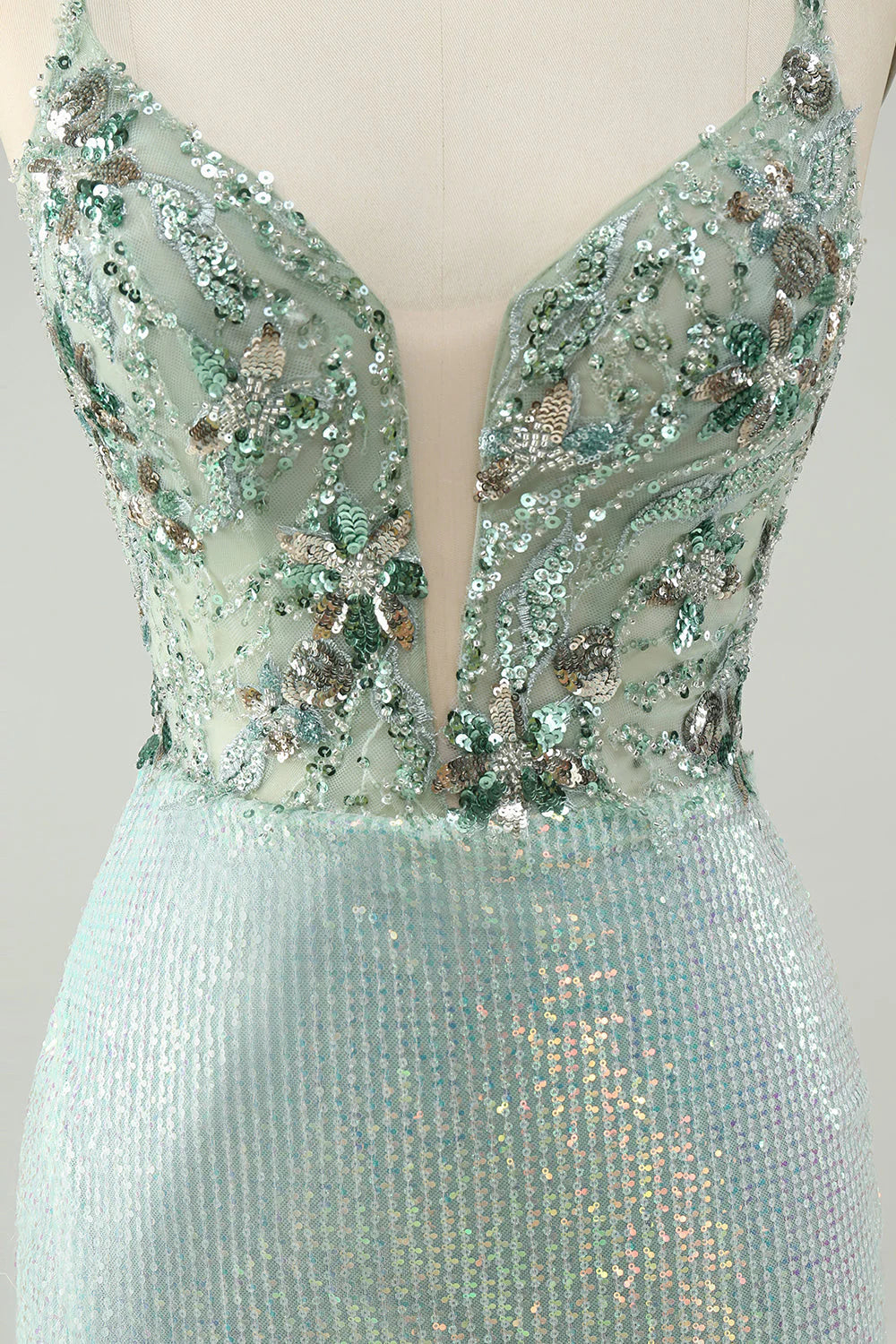 Amzcw Sparkly Dusty Green Bodycon Spaghetti Straps Short Homecoming Dress with Sequins