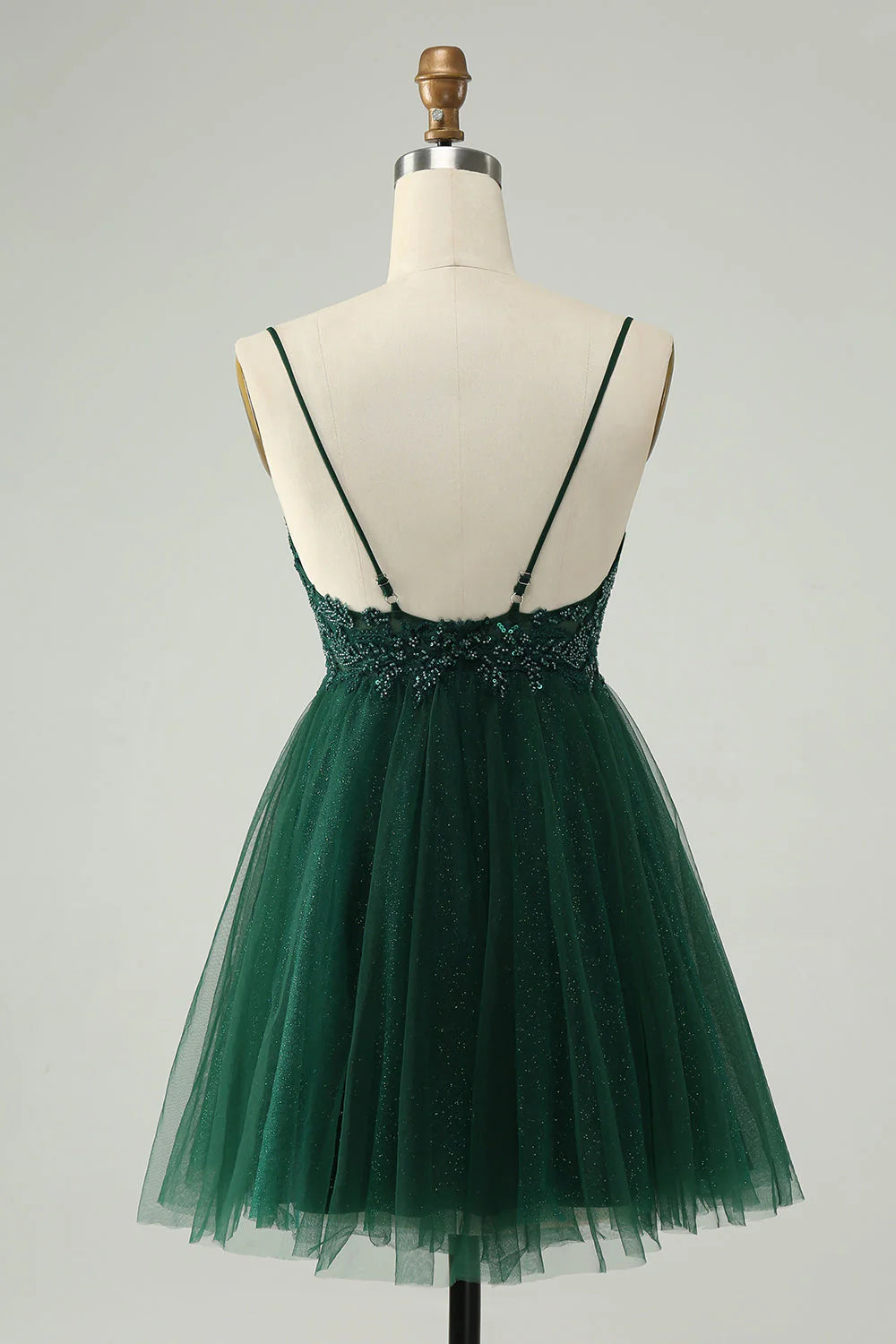 Amzcw Glitter Dark Green A Line Beaded Tulle Homecoming Dress with Appliques
