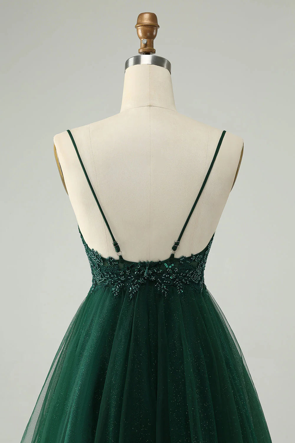 Amzcw Glitter Dark Green A Line Beaded Tulle Homecoming Dress with Appliques