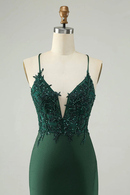 Amzcw Stylish Dark Green Bodycon V Neck Short Homecoming Dress with Beading