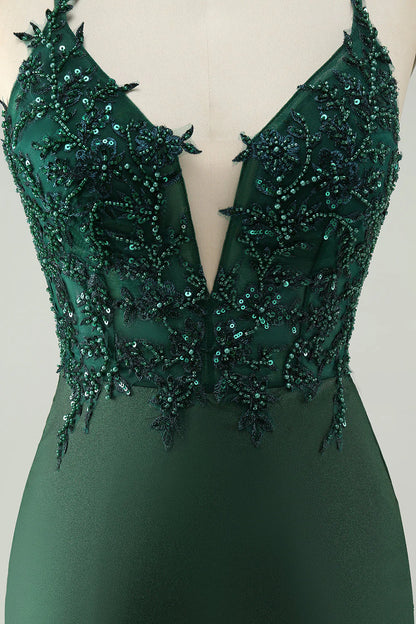 Amzcw Stylish Dark Green Bodycon V Neck Short Homecoming Dress with Beading