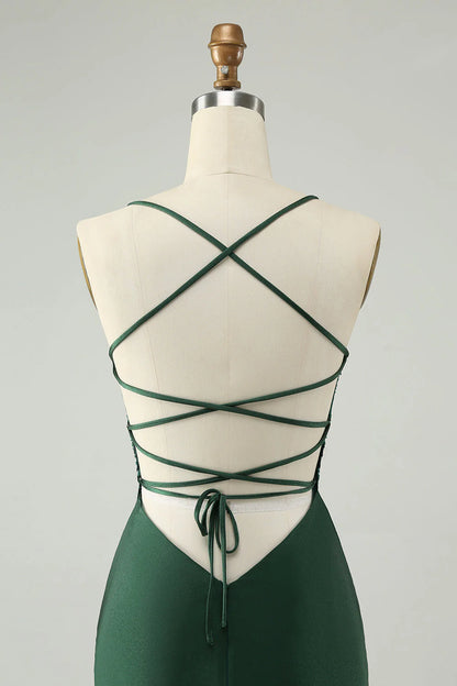 Amzcw Stylish Dark Green Bodycon V Neck Short Homecoming Dress with Beading