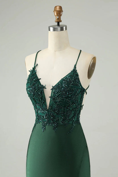 Amzcw Stylish Dark Green Bodycon V Neck Short Homecoming Dress with Beading