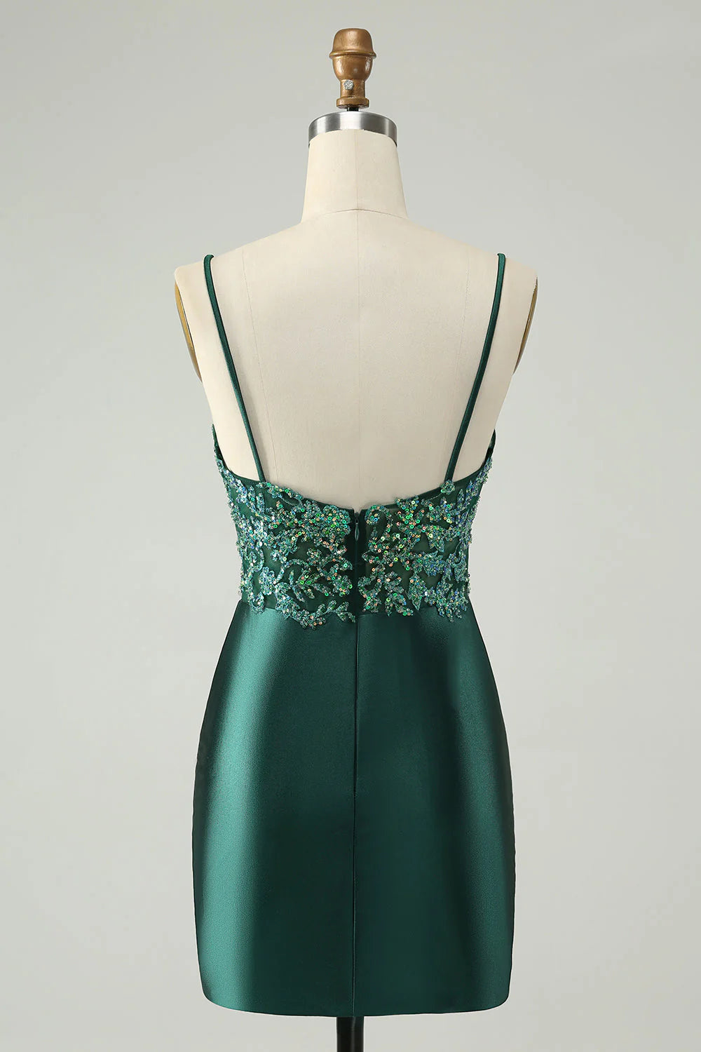 Amzcw Glitter Dark Green Tight V Neck Short Homecoming Dress with Sequins