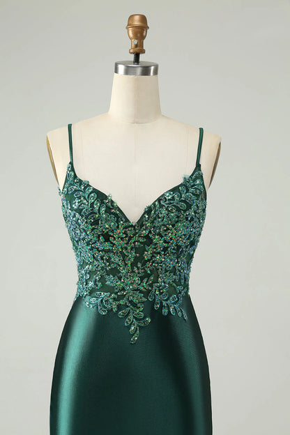Amzcw Glitter Dark Green Tight V Neck Short Homecoming Dress with Sequins