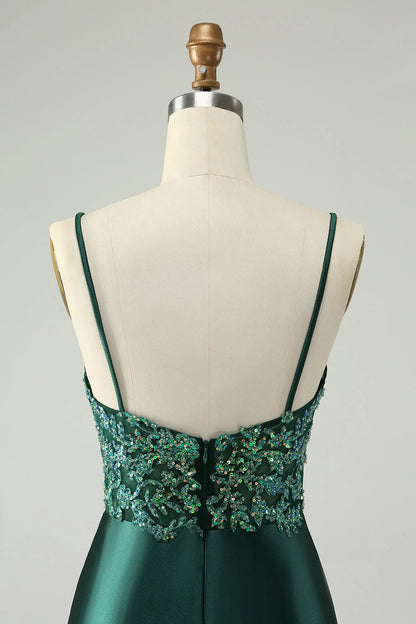 Amzcw Glitter Dark Green Tight V Neck Short Homecoming Dress with Sequins