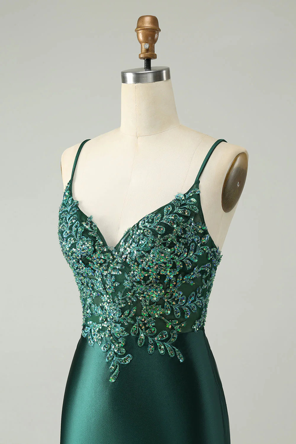 Amzcw Glitter Dark Green Tight V Neck Short Homecoming Dress with Sequins