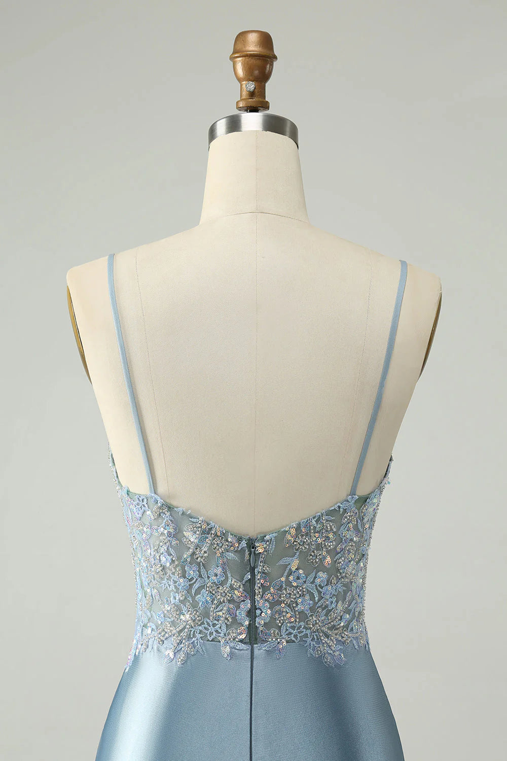 Amzcw Sparkly Dusty Blue Bodycon Beaded Floral Satin Homecoming Dress
