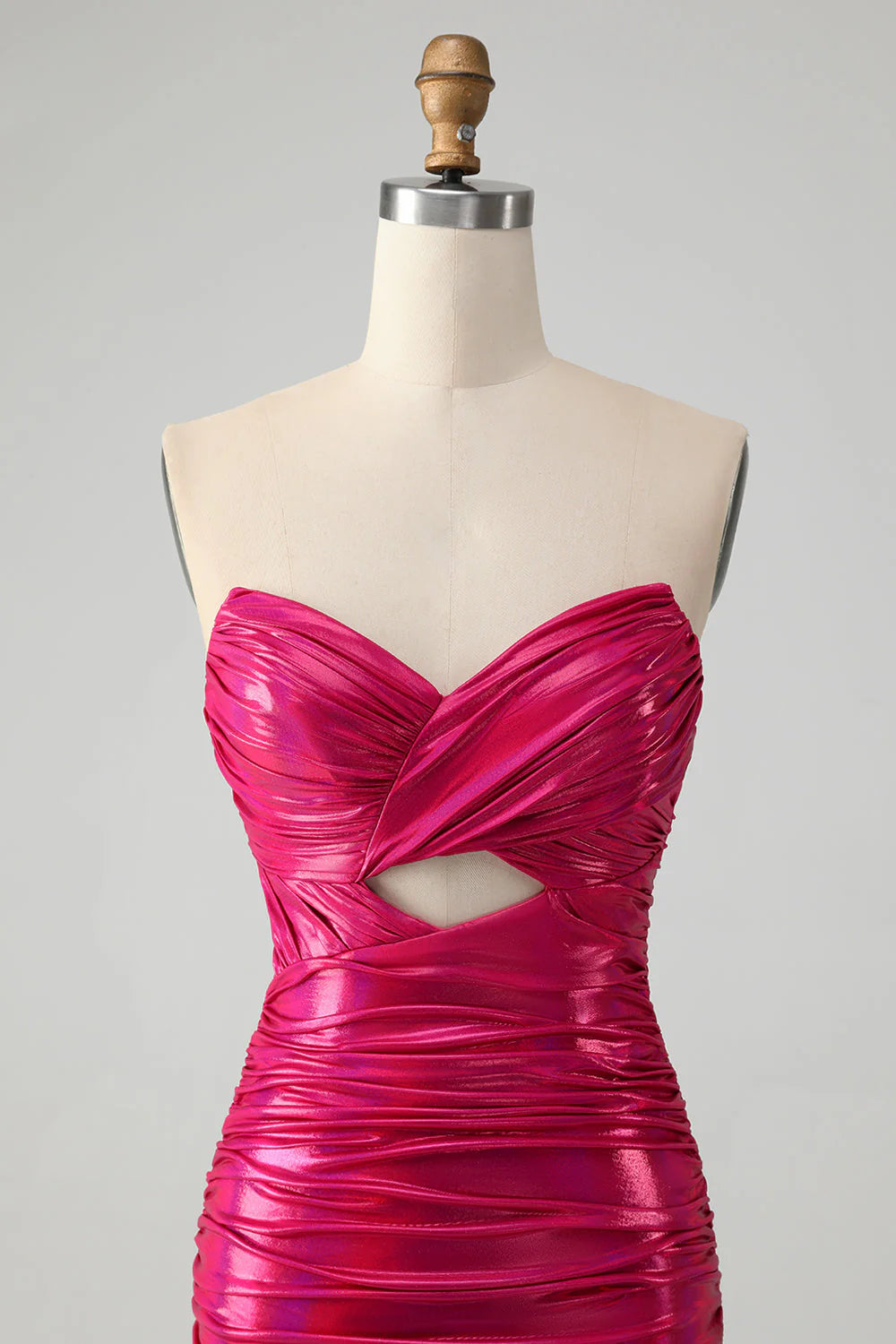 Amzcw Chic Strapless Keyhole Pleated Fuchsia Tight Metallic Homecoming Dress