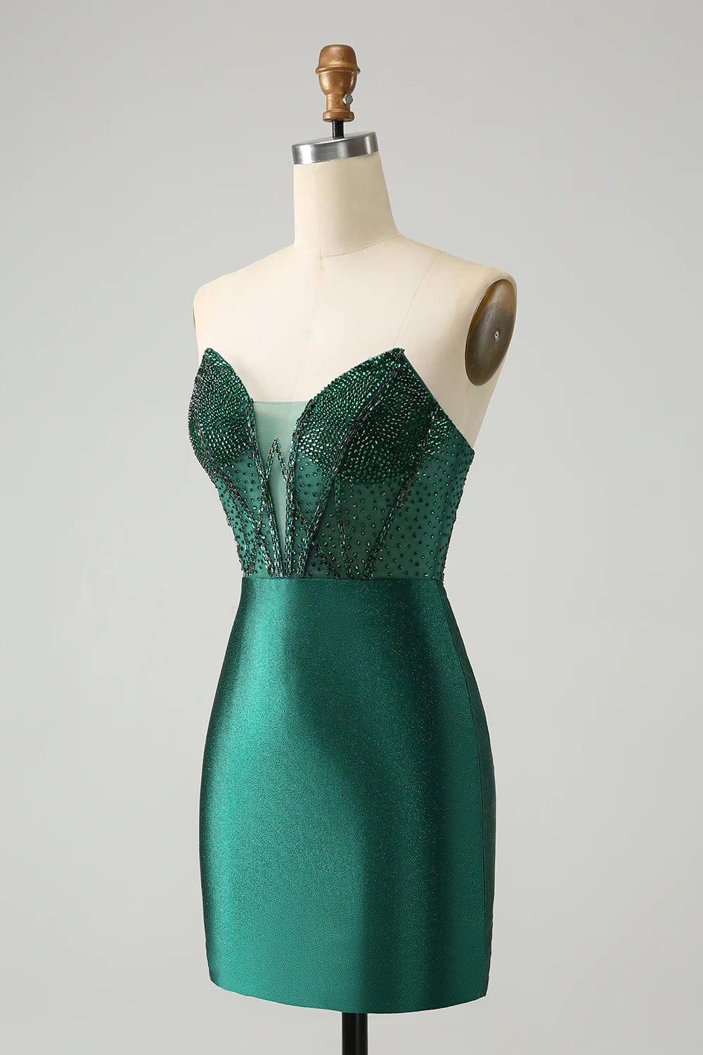 Amzcw Classy Sparkly Dark Green Tight Strapless Short Homecoming Dress with Beading