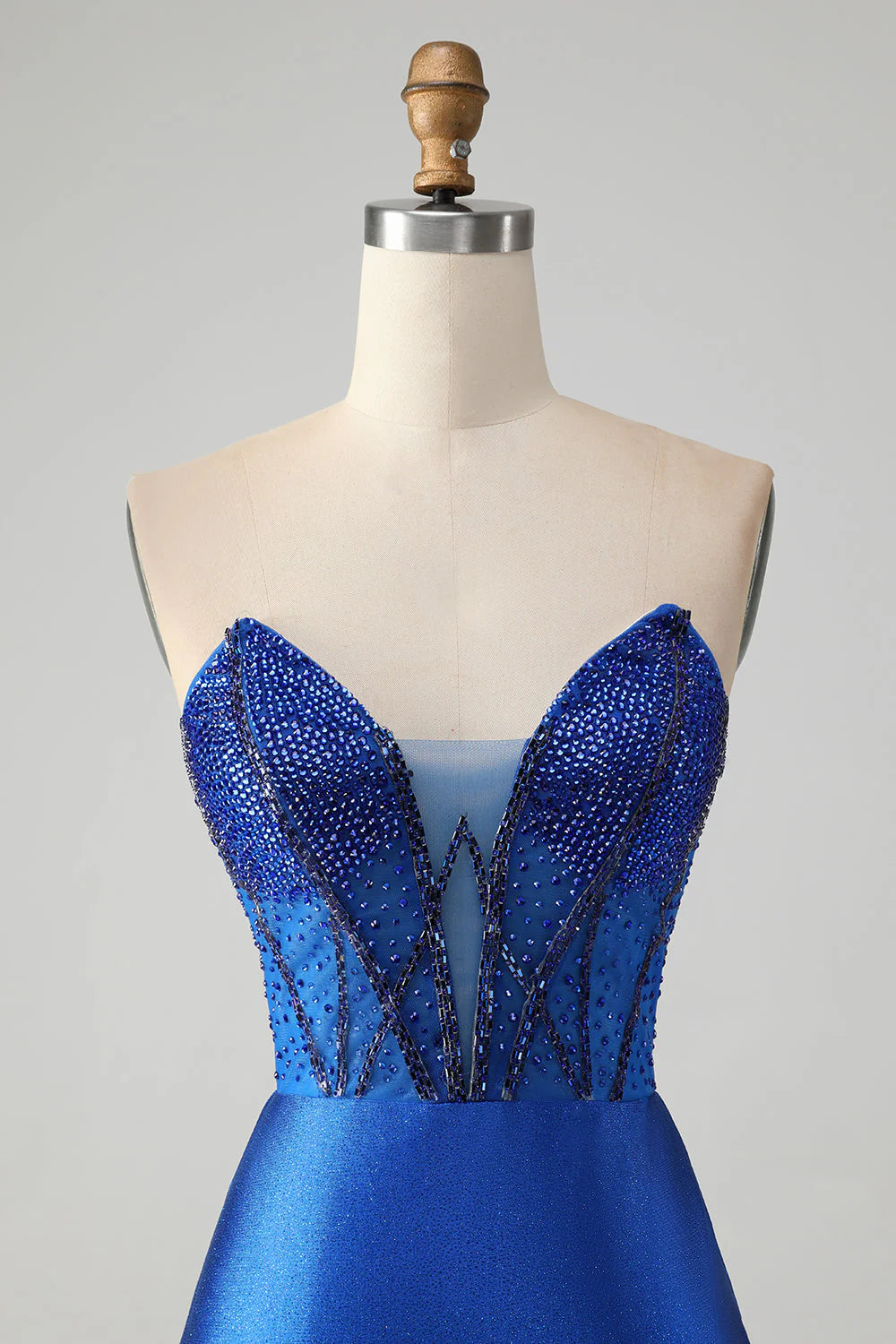 Amzcw Classy Sparkly Royal Blue Tight Strapless Short Homecoming Dress with Beading