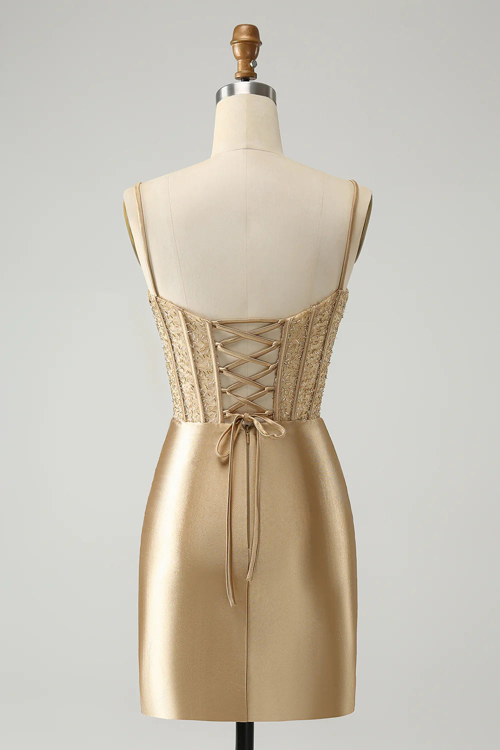 Amzcw Classy Gold Bodycon Corset Short Homecoming Dress with Lace Up Back