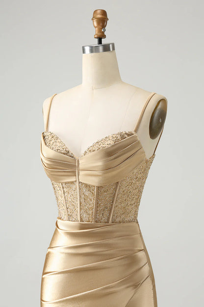 Amzcw Classy Gold Bodycon Corset Short Homecoming Dress with Lace Up Back
