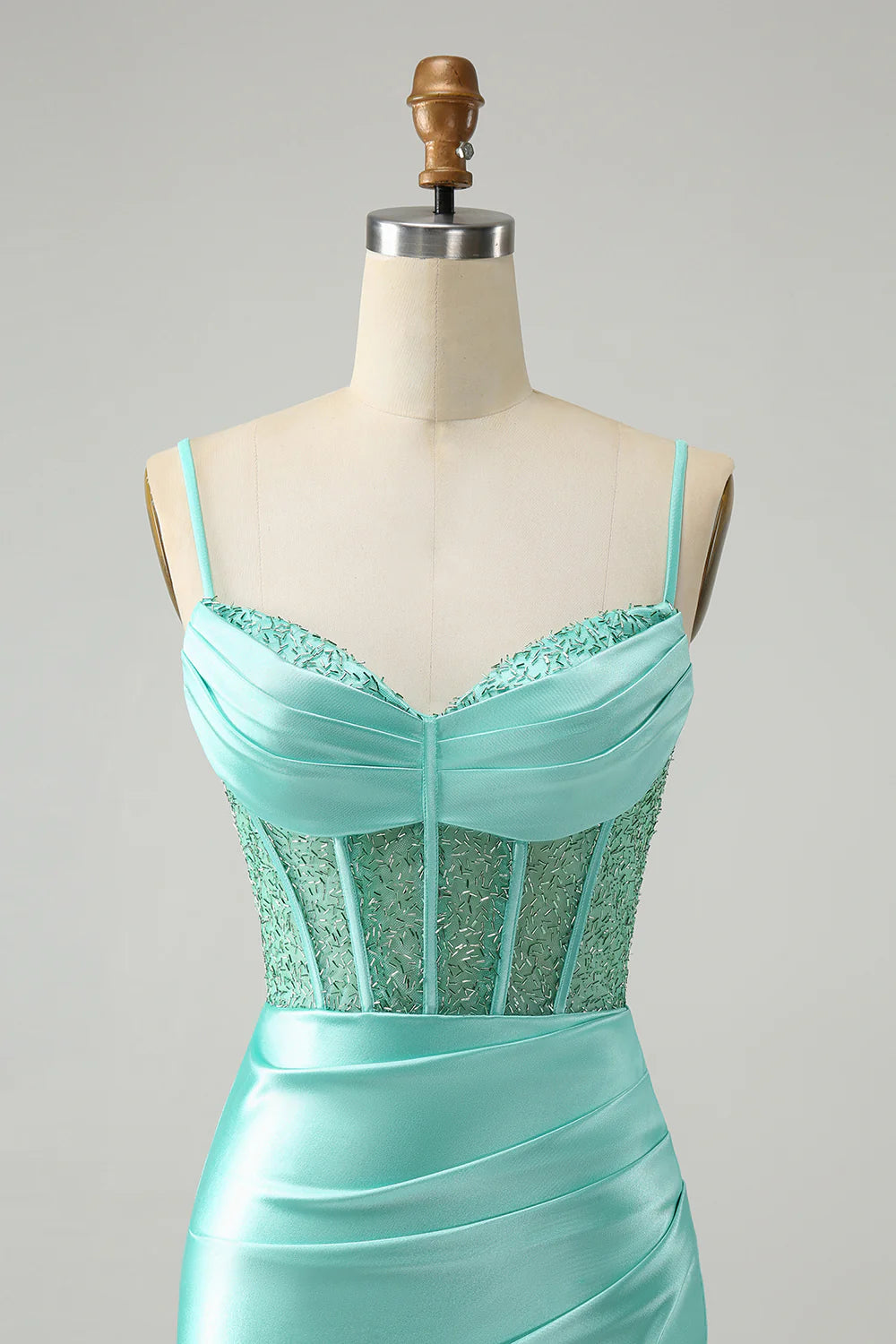 Amzcw Stylish Light Green Bodycon Lace Up Back Corset Short Homecoming Dress with Slit