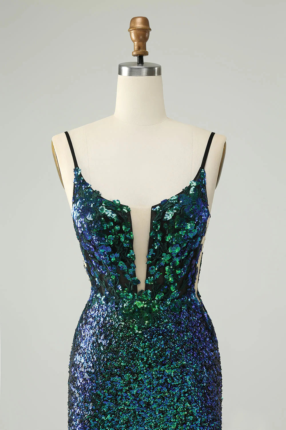 Amzcw Sparkly Dark Green Spaghetti Straps Tight Homecoming Dress with Sequins
