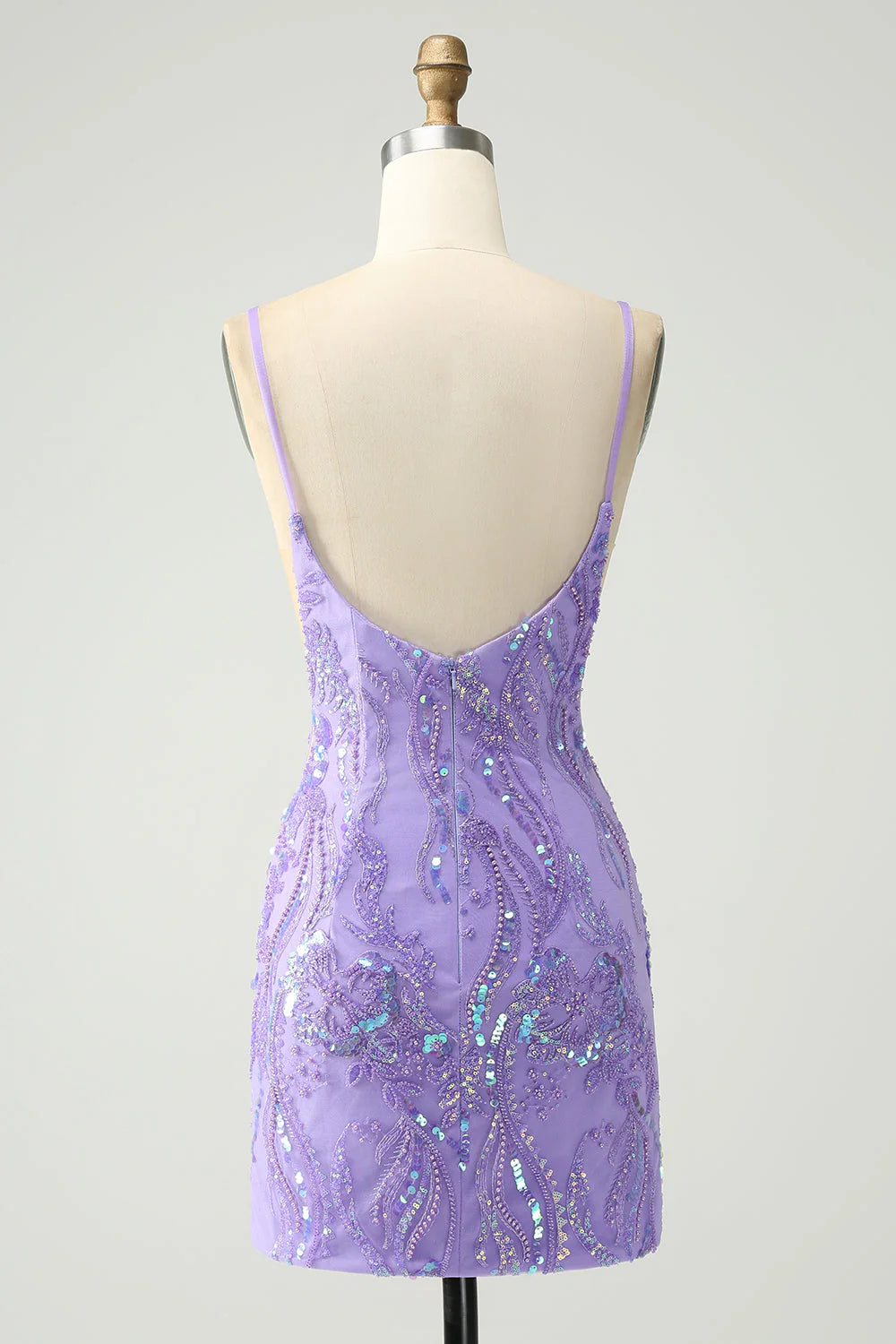 Amzcw Sparkly Purple Tight Spaghetti Straps Short Homecoming Dress with Sequins