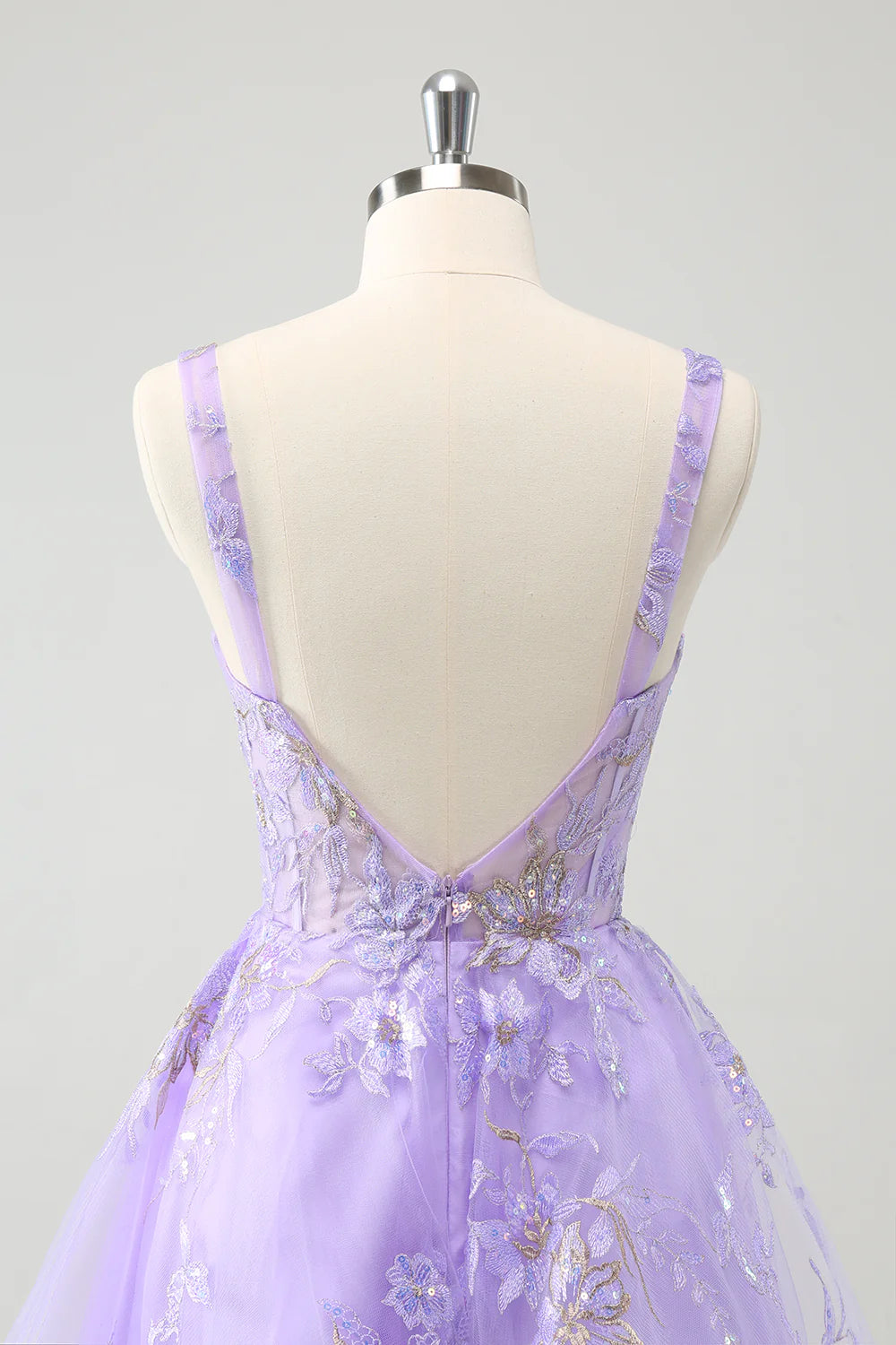 Amzcw Sparkly Lilac A Line Spaghetti Straps Sequins Corset Short Appliqued Homecoming Dress