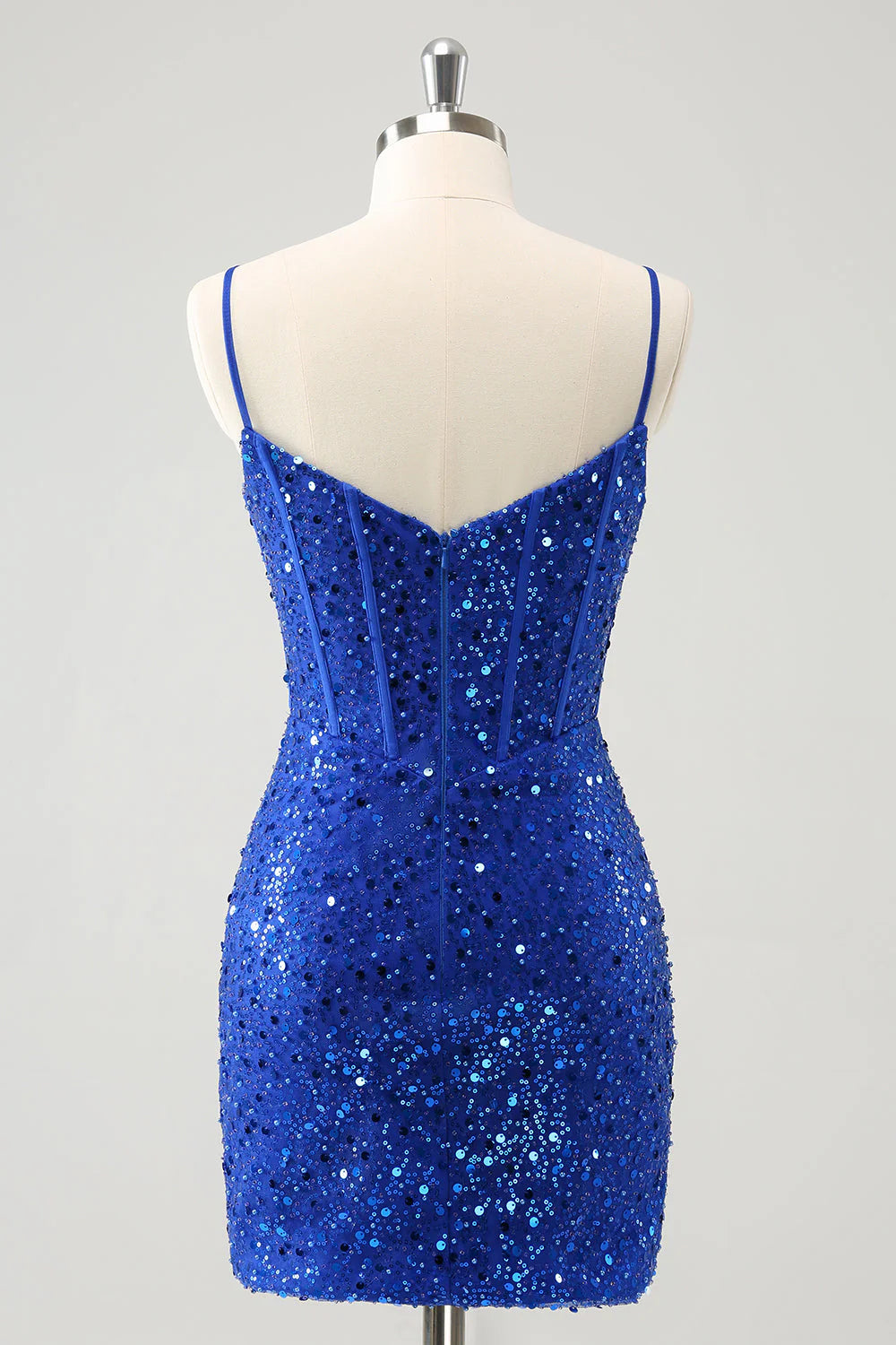 Amzcw Sparkly Royal Blue Corset Tight Short Homecoming Dress with Sequins