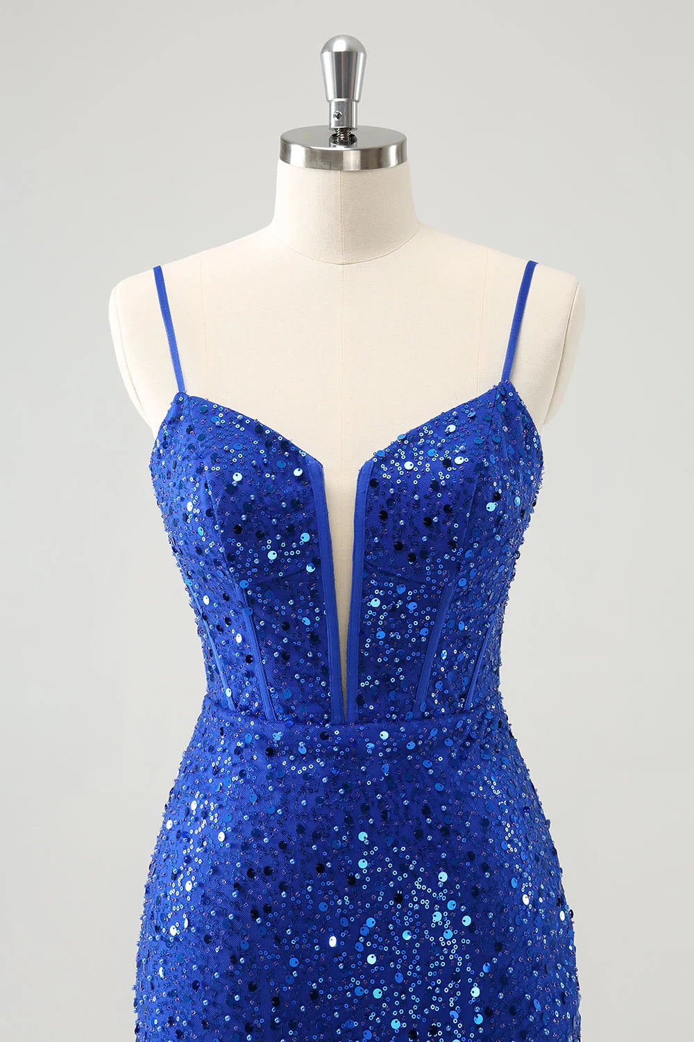 Amzcw Sparkly Royal Blue Corset Tight Short Homecoming Dress with Sequins