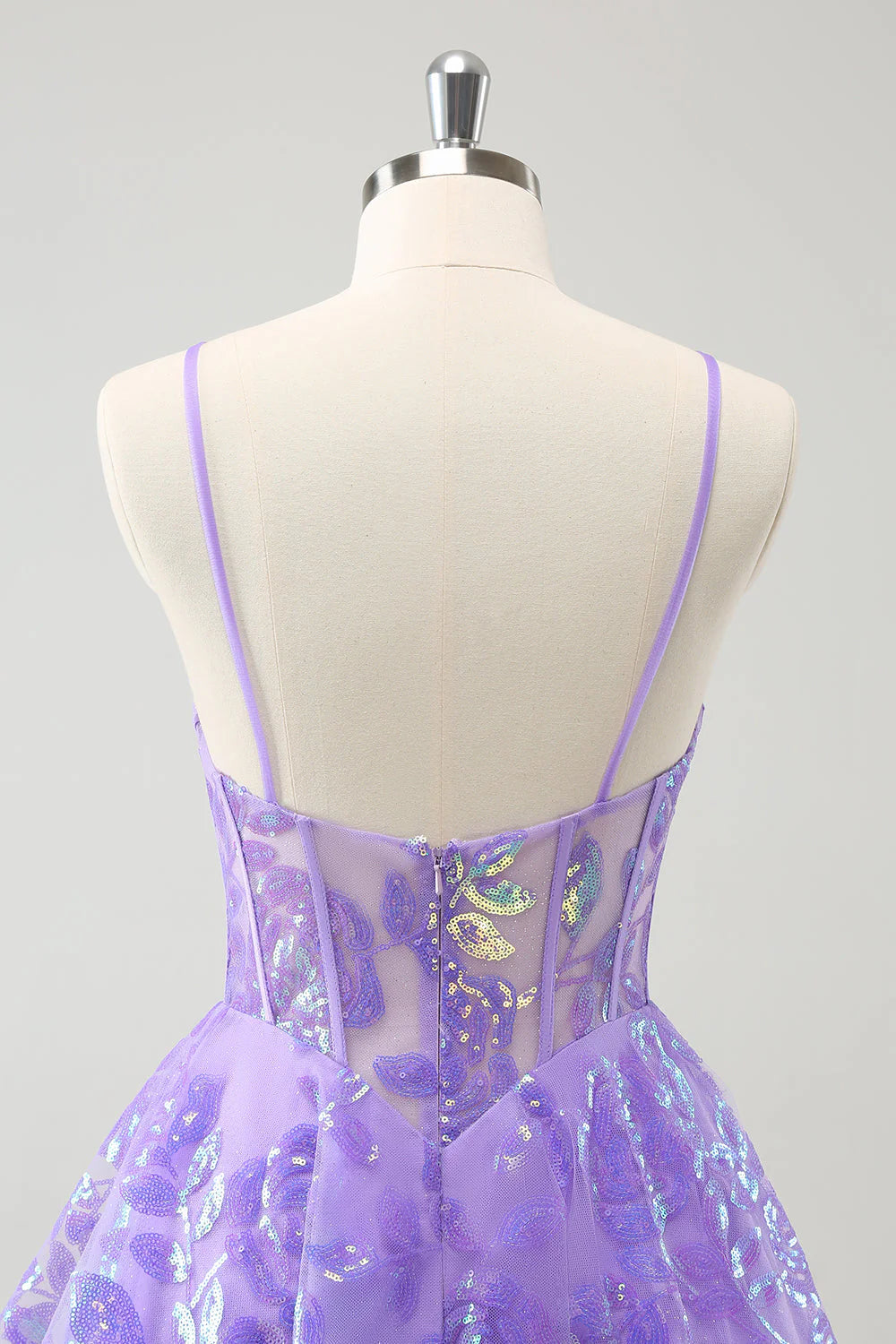 Amzcw Sparkly Lilac A-Line Spaghetti Straps Sequins Corset Homecoming Dress